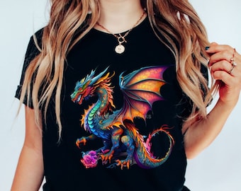 Dragon Shirt, Colorful Psychedelic Dragon T-Shirt, Dragon Lover Shirt, Rave Clothing Dragon Mythology T-shirt, Unisex Short Sleeve Tee