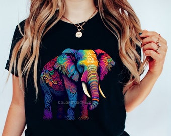 Elephant Shirt, Psychedelic Colorful Elephant Shirt, Animal Lover T-Shirt, Save The Elephant Birthday Gift For Her, Unisex Short Sleeve Tee