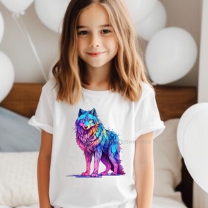Kid&#39;s Wolf Shirt, Colorful Wolf Youth Shirt, Wolf Lover Shirt, Wolf Gift, Birthday Party Shirt, Colorful Wolf T-Shirt, Youth Wolf Tee
