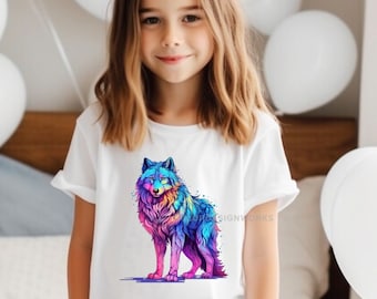 Kid's Wolf Shirt, Colorful Wolf Youth Shirt, Wolf Lover Shirt, Wolf Gift, Birthday Party Shirt, Colorful Wolf T-Shirt, Youth Wolf Tee