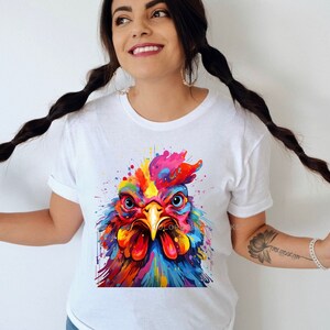 Colorful Chicken Shirt, Chicken Lover T-Shirt, Chicken Mom, Paint Splatter Watercolor Shirt, Painted Chicken Tee, Unisex J Short Sleeve Tee