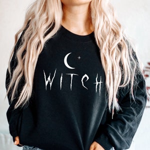 Witch Sweatshirt, Halloween Witch Moon Star Shirt, Salem Witch Spooky Vibes Shirt Spooky Season Shirt Unisex Crewneck Sweatshirt Witch Gift
