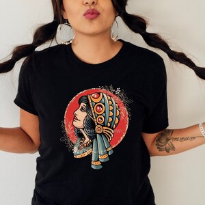 American Traditional Tattoo Shirt, Unique Gift For Her, Vintage Style Tattoo of Woman Tee, Rockabilly Pinup Clothing, Unisex T-shirt