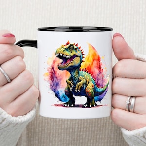 Dinosaur Mug, Accent Coffee Mug, 11oz, Dinosaur Gift for Dinosaur Lover, Watercolor Dinosaur Coffee Cup, Gift for Dad, Father&#39;s Day Gift