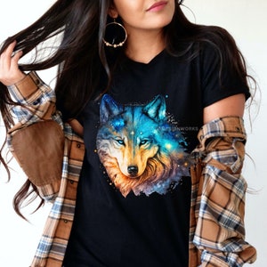 Wolf Shirt, Colorful Watercolor T-Shirt, Wolf Lover Shirt, Wolf Stars Night Wolf Gift, Unisex Plus Sizes, Birthday Gift, Animal T-shirt