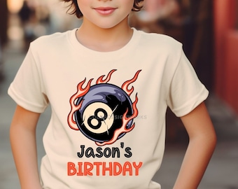 Eight Ball 8th Birthday Outfit Shirt, Eight Year Old Tee for Boys, Personalized Gifts, Custom Name Shirt, 8th Birthday