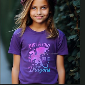Kid&#39;s Dragon Shirt, Just A Girl Who Loves Dragons Youth Shirt, Birthday Shirt for Girls, Dragon Birthday Shirt, Dragon T-Shirt For Her
