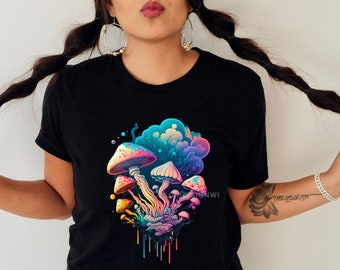 Colorful Psychedelic Mushroom Shirt,  Retro Mushrooms Shirt Hippie Trippy Mushroom T-Shirt, Mushroom Lover Shirt,  Mushroom Unisex Tee