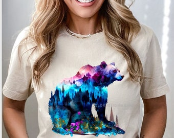 Bear Shirt Alaska Bear Graphic, Mountain Shirt For Women, Grizzly Bear Shirt, Wilderness Gift For Men, Watercolor Unisex T-Shirt Plus Sizes