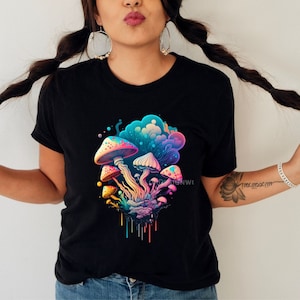 Colorful Psychedelic Mushroom Shirt,  Retro Mushrooms Shirt Hippie Trippy Mushroom T-Shirt, Mushroom Lover Shirt,  Mushroom Unisex Tee