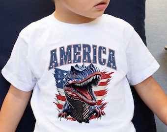 Kid's July 4th T-Rex Dinosaur Shirt, Independence Day Shirt, Patriotic Shirt, Dinosaur Lover Gift, America Stars and Stripes, Youth Toddler