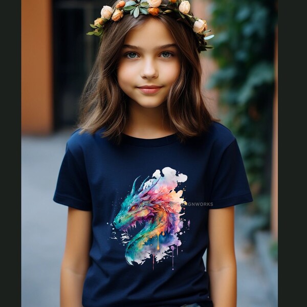 Kid's Dragon Shirt, Colorful Watercolor Dragon Youth Shirt, Dragon Lover Shirt, Dragon Party Shirt, Birhtday Party T Shirt, Dragon Gift