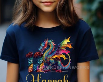 Colorful Dragon 13th Birthday Tee | Custom Name T-Shirt, Fantasy Birthday Gift, Unisex Adult Size  Apparel, Unique Celebration Shirt,