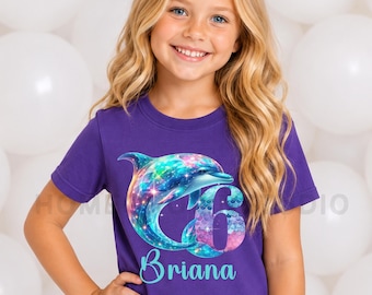 Dolphin Shirt, Kid's Dolphin 6th Birthday Girl Shirt, Personalized Name Shirt, Six Year Old Shirt, Ocean Theme Birthday Party, Dolphin Gifts