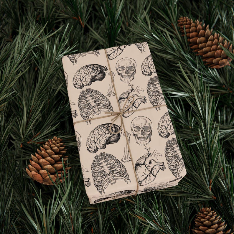 Wrapping Papers, Anatomy Wrapping Paper Vintage Skull Heart, Goth Medical Student Gift Wrap, Nurse Doctor Gift Wrap, Anatomical Heart Print, image 5