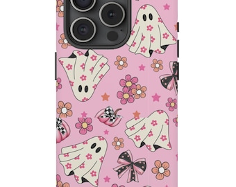 Retro Ghosts Halloween Phone Case, Tough Phone Cases, Trendy Aesthetic iPhone 15 Pro Max, iphone 11 12 13 14, Samsung Galaxy, Google Pixel
