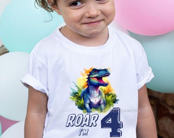 Dinosaur 4th Birthday Boy Shirt, Trex Party Outfit
