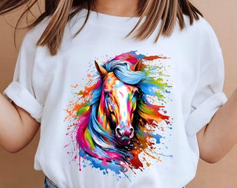 Colorful Horse Youth Shirt, Watercolor Horse T-Shirt, Horse Lover Gift, Horse Birthday Shirt, Cowgirl Tee, Just A Girl Who Loves Horses