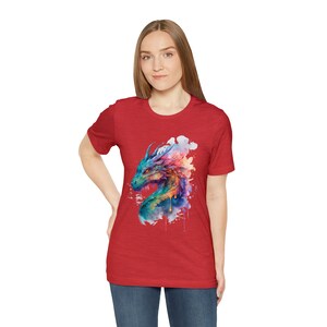 Watercolor Colorful Dragon Shirt, Dragon Lover Gift, Mythical Fantasy Shirts, Dragon Gift For Her, Gift For HIm, Unisex Short Sleeve Tee image 9
