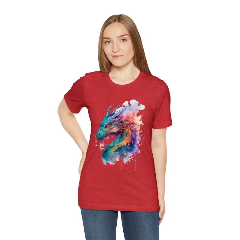 Watercolor Colorful Dragon Shirt, Dragon Lover Gift, Mythical Fantasy Shirts, Dragon Gift For Her, Gift For HIm, Unisex Short Sleeve Tee image 9