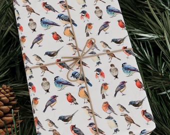 Bird Wrapping Paper Roll, Variety Bird Gift Paper Wrap, Nature Watercolor Gardener Sheets, Birthday Wedding Gift Wrap, Bird Watcher Gift