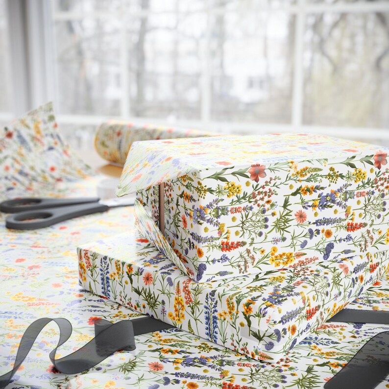 Botanical Wrapping Paper, Wildflower Gift Wrap, Bridal Gift Wrap, Floral Wrapping Paper Rolls - Gift Packaging Supplies, Birthday Gift Wrap image 9
