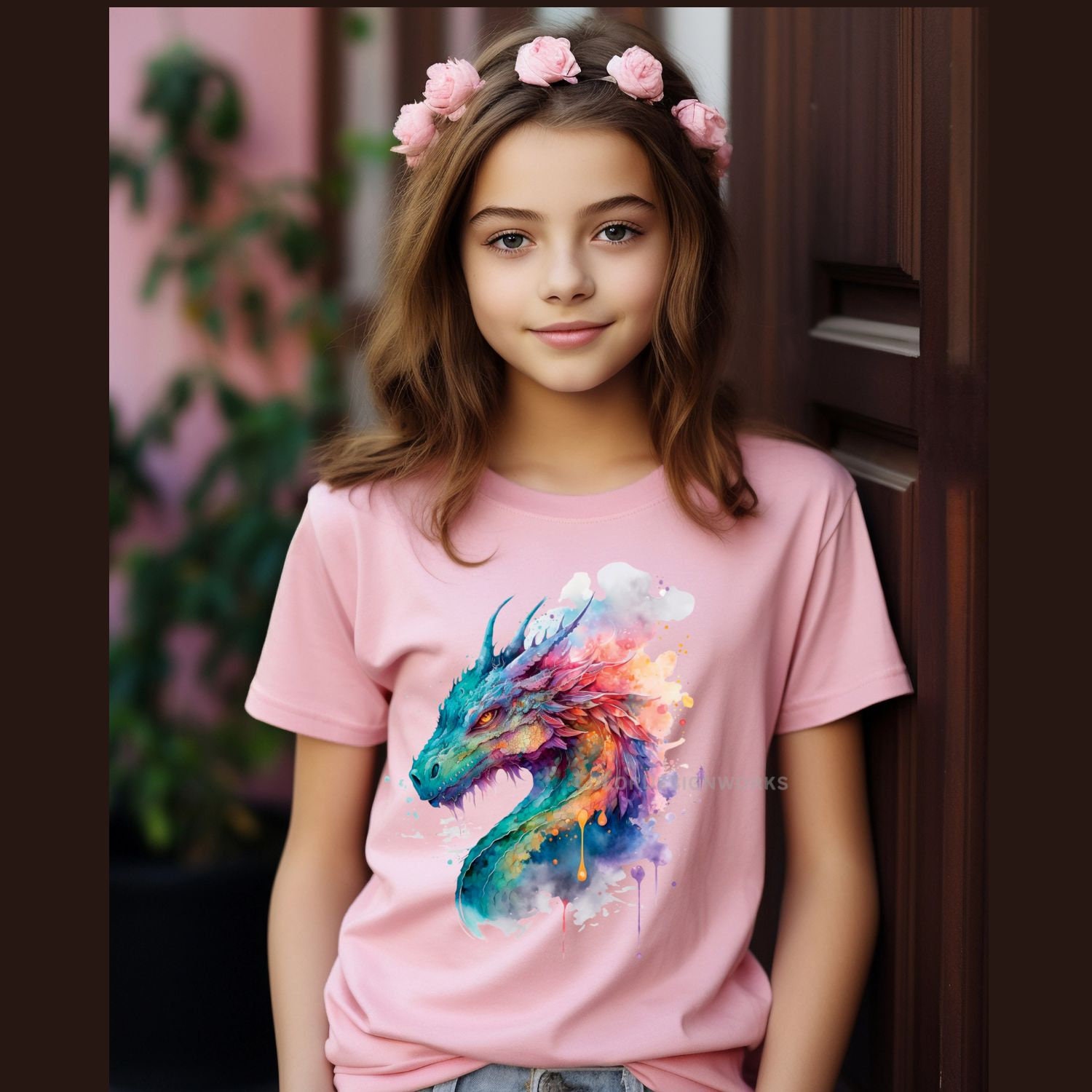 Dragon Family Printed Balloon Sleeve Lightweight Shirt Midi Dress main image 1