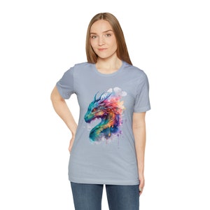 Watercolor Colorful Dragon Shirt, Dragon Lover Gift, Mythical Fantasy Shirts, Dragon Gift For Her, Gift For HIm, Unisex Short Sleeve Tee image 10