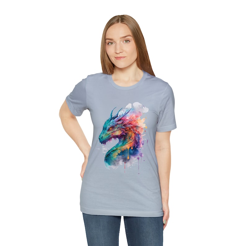 Watercolor Colorful Dragon Shirt, Dragon Lover Gift, Mythical Fantasy Shirts, Dragon Gift For Her, Gift For HIm, Unisex Short Sleeve Tee image 10
