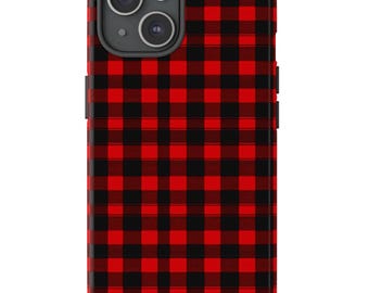 Tough iPhone Case, Red Black Buffalo Check, iPhone 11 12 13 14 15, Protective Phone Cover, Checkered Phone Case, Plaid Smartphone Case