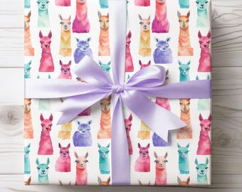 Wrapping Paper, Watercolor Llama Gift Wrap for Llama Lover, Birthday Roll, New Baby Gift, Gift Wrap Roll, Llama Gifts Wrap