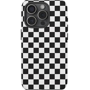 Black and White Checkerboard Phone Case, Tough Phone Cases Checkered Case, iPhone 15 Phone Case, iPhone 8 11 12 13 14, s22 s23 Samsung