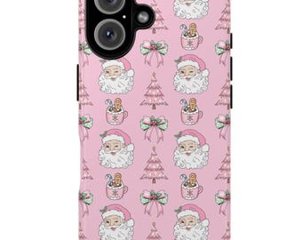 Christmas Santa Pink Phone Case, iPhone Tough Phone Cases, iPhone 16 Pro Max, iPhone 15 14 13 12 11, Samsung s21 s24, Cases for Xmas Gifts