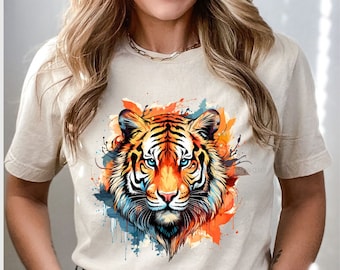 Colorful Tiger Shirt, Tiger Lover Shirt, Tiger Gift, Game Shirt, Watercolor Tiger Face T-Shirt, Animal Lover Gift, Birthday Gift For Her