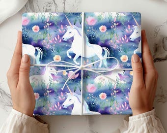 Wrapping Papers, Unicorn Birthday Gift Wrap, Watercolor Paper, Gift for Girls, Birthday Party Supplies, Premium Gift Wrap, Fairytale Party