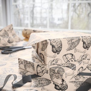 Wrapping Papers, Anatomy Wrapping Paper Vintage Skull Heart, Goth Medical Student Gift Wrap, Nurse Doctor Gift Wrap, Anatomical Heart Print, image 6