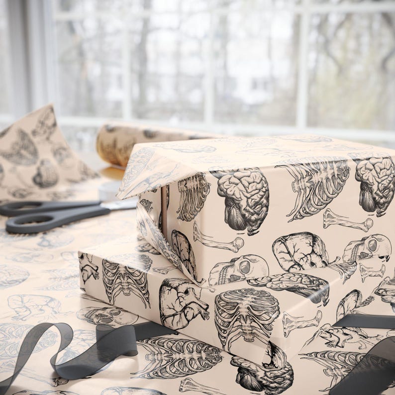 Wrapping Papers, Anatomy Wrapping Paper Vintage Skull Heart, Goth Medical Student Gift Wrap, Nurse Doctor Gift Wrap, Anatomical Heart Print, image 6