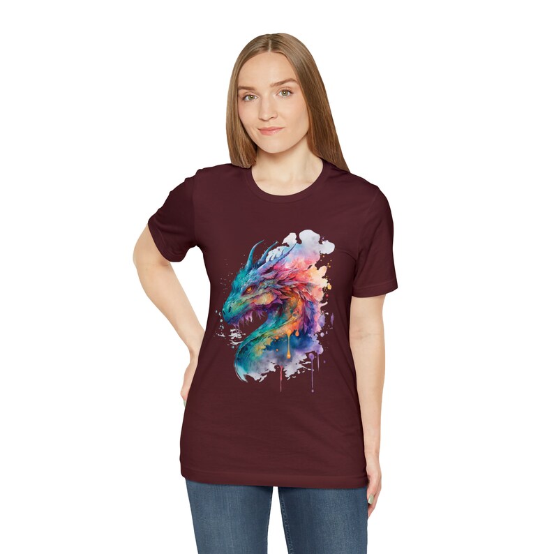 Watercolor Colorful Dragon Shirt, Dragon Lover Gift, Mythical Fantasy Shirts, Dragon Gift For Her, Gift For HIm, Unisex Short Sleeve Tee image 11