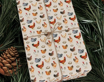 Chicken Wrapping Papers, Wrapping Paper Roll for Chicken Lover Gift, Birthday Party Supplies - Gift Wrap, Party Decor, Animal Theme Gift