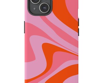 Retro Pink Waves Phone Case, Groovy Gift, iPhone Tough Phone Cases, iPhone 11 12 13 14, iPhone 15 Pro Max, Cute Minimalist Phone Case