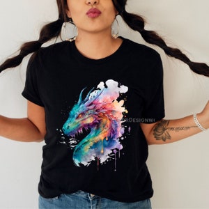 Watercolor Colorful Dragon Shirt, Dragon Lover Gift, Mythical Fantasy Shirts, Dragon Gift For Her, Gift For HIm, Unisex Short Sleeve Tee image 8