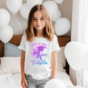 Kid's Dragon Shirt, Just A Girl Who Loves Dragons Youth Shirt, Birthday ...