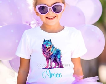 Colorful Wolf Youth Tee - Personalized Animal Shirt, Kids Fashion, Gift for Boys and Girls, Summer Wear, Unique Birthday Gift, Kids Tee,