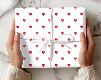 Wrapping Paper, Small Red Hearts, Valentine Gift Wrap, Birthday Premium Paper, Minimalistic, Valentines Day Gift, Holiday Gift Wrap, Gift