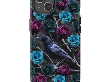 Gothic Raven Phone Case, Tough Phone Cases, iPhone 15 Pro Max, iPhone 14, Samsung Galaxy, Gothic Phone Accessories For Her, Art Phone Case
