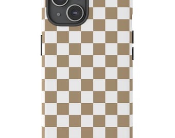 Checkerboard Phone Case, Tough Cases, Checkered Tan Case, iPhone 15 Phone Case, Checkered Phone Case, 15 Case Cute, iPhone 8 11 12 13 14