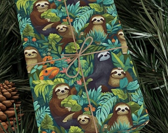 Wrapping Paper, Sloth Gift Wrap, Animal Print, Birthday Party Supplies, Kid's Birthday, Wrapping Roll, Cute Forest Sloth, Sloth Lover Gift,
