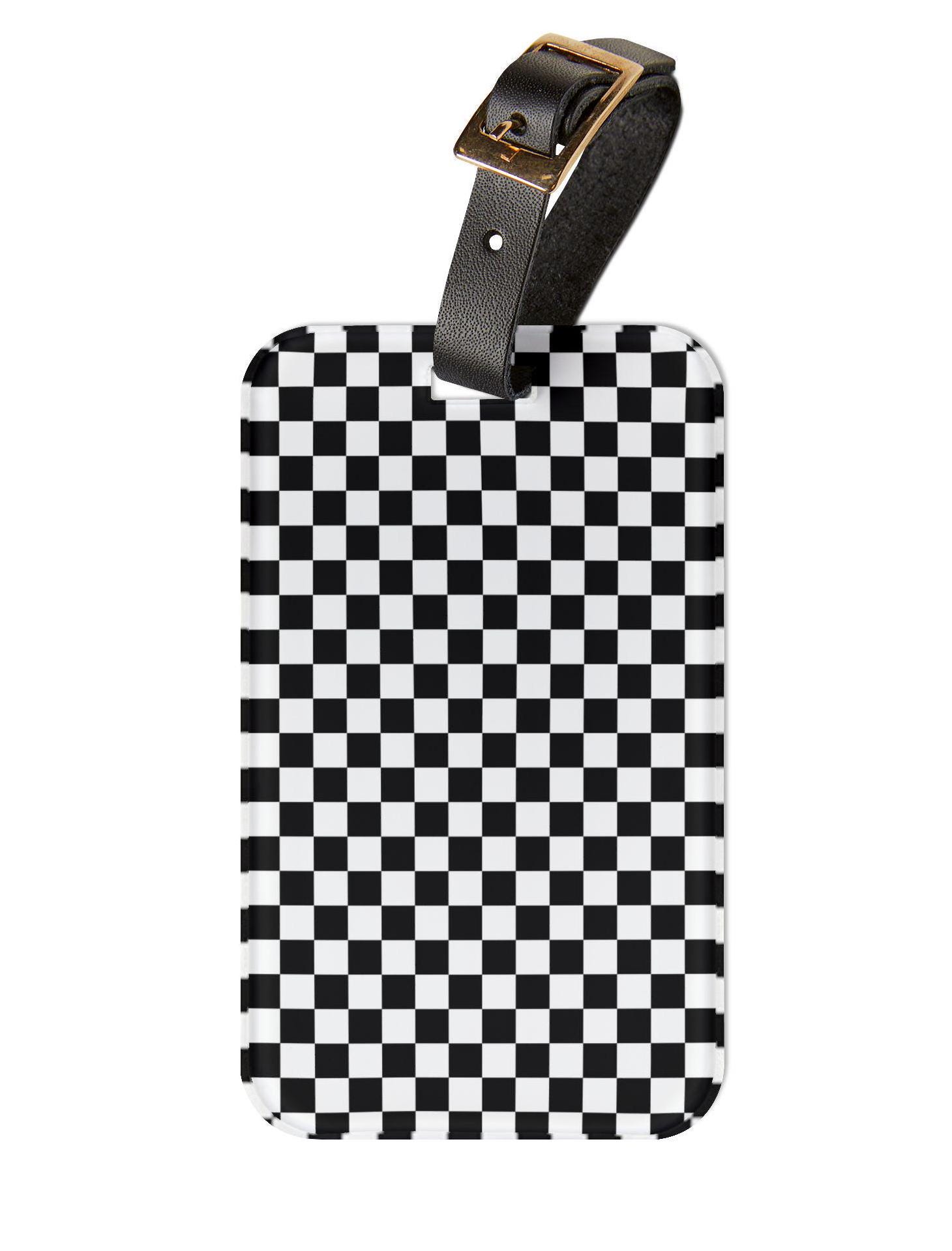 Black and White Checkered Checkerboard Luggage Tag, Back to School