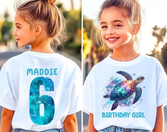 Galaxy Sea Turtle Birthday Girl Tee | Personalized Name & Number Kids Shirt