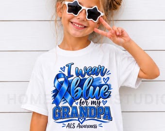 I Wear Blue for My Grandpa ALS Awareness T-Shirt, ALS Awareness Ribbon Tee